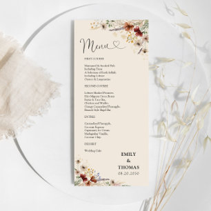 Boho Tiny Wildblume Wedding Menu Menükarte
