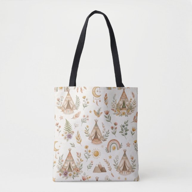 Boho Tipi Baby-Tasche mit individuellem Namen (Vorderseite)