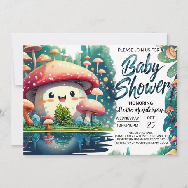 Boho Toadstool Verzauberung Babydusche Einladung (Vorderseite)