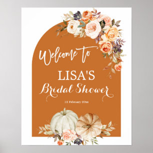 Boho-Torbogen-Kürbis-Braunorange-Blumen-Willkommen Poster