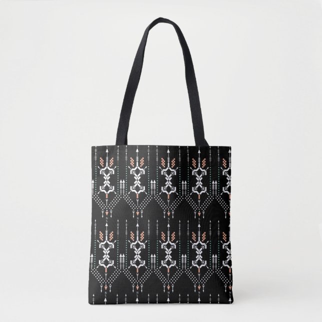 Boho Totem Muster Black Tote Bag (Vorderseite)