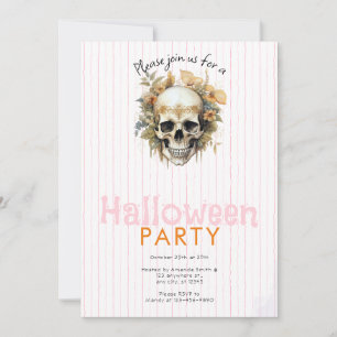 Boho-Totenkopf-Blumen-Rosa-gestreifte Halloween-Pa Einladung