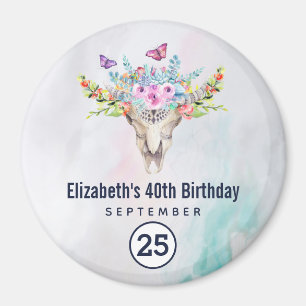 Boho-Totenkopf mit Blumenbouquet Save-the-Date Magnet