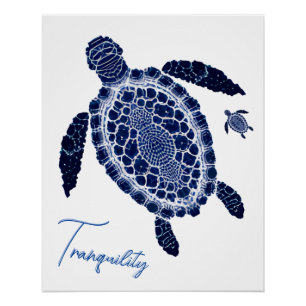 Boho Tranquility Sea Turtle Family Glossy Poster