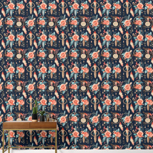 Boho Traumfänger mit Blumenmuster Tapete