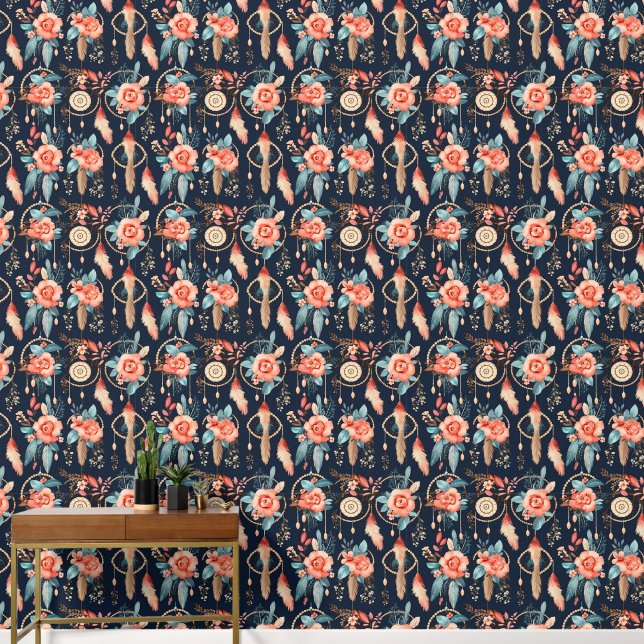 Boho Traumfänger mit Blumenmuster Tapete (Korridor)