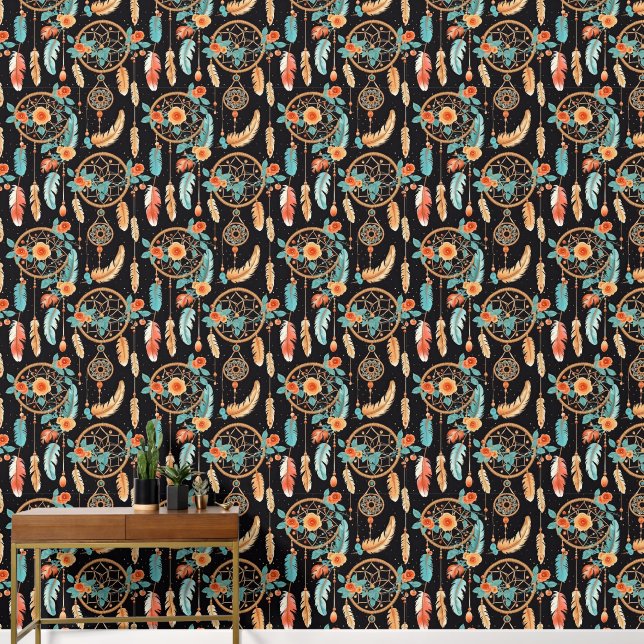 Boho Traumfänger mit Blumenmuster Tapete (Korridor)