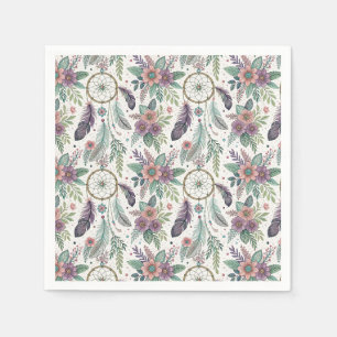 Boho-Traumfänger mit magischen Federn und floralem Serviette