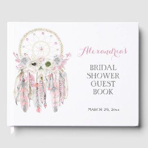 Boho-Traumfänger Pink Graue Federn Pfeile Gästebuch