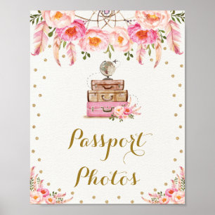 Boho Travel Frau Floral Passport Fotos verpassen Poster