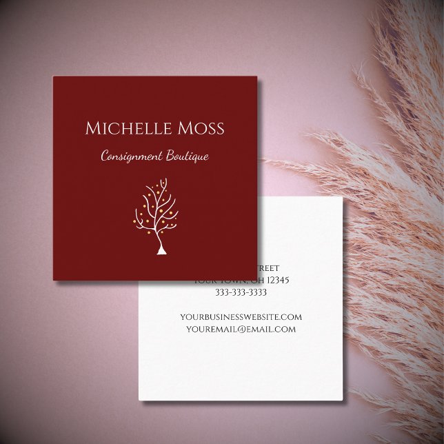 Boho Tree of Life Zeichne Simple Red Quadratische Visitenkarte (Von Creator hochgeladen)