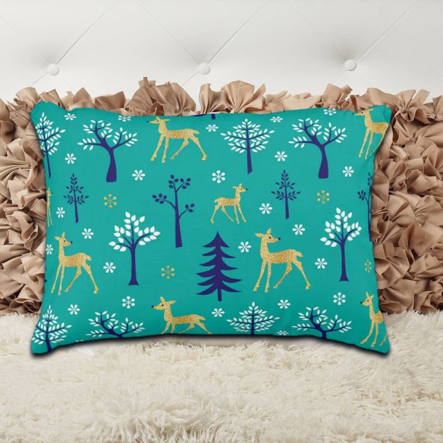 Boho Trees Gold Deers Modern Dekokissen (Von Creator hochgeladen)