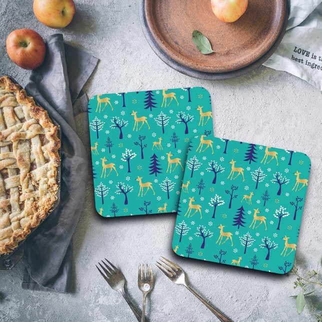 Boho Trees Gold Deers Modern Getränkeuntersetzer (Von Creator hochgeladen)