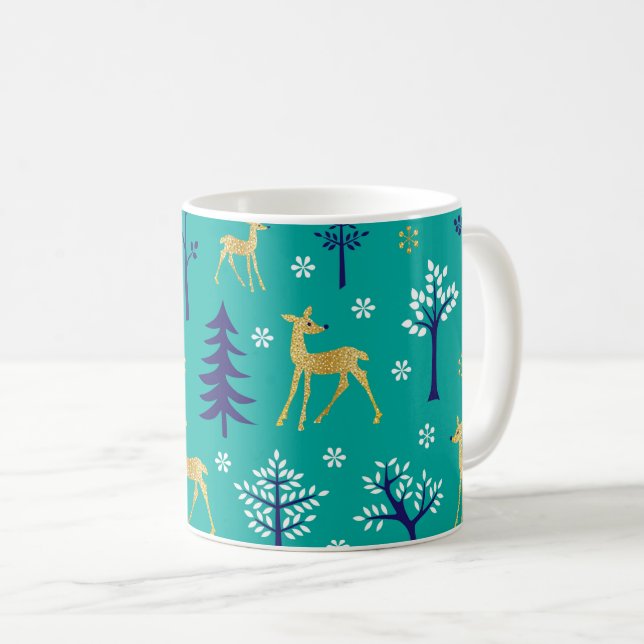 Boho Trees Gold Deers Modern Kaffeetasse (VorderseiteRechts)