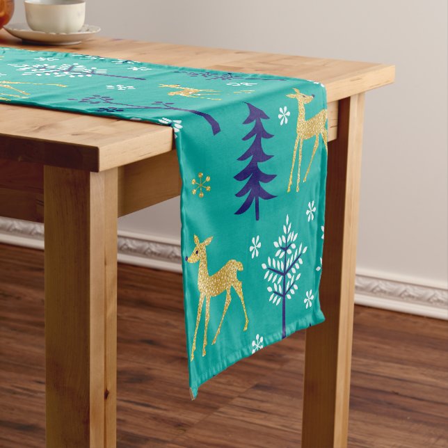Boho Trees Gold Deers Modern Kurzer Tischläufer (Beispiel)