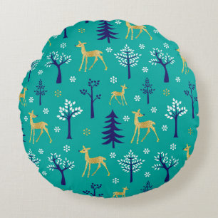 Boho Trees Gold Deers Modern Rundes Kissen