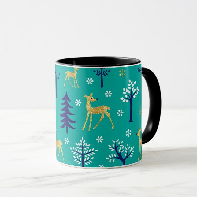 Boho Trees Gold Deers Modern Tasse (VorderseiteRechts)