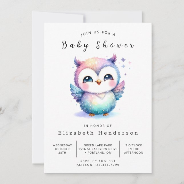 Boho Trees Owl Baby Shower Einladung (Vorderseite)