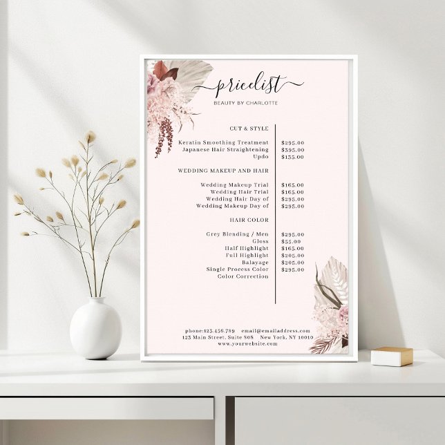 Boho-Trend-Preisliste Poster (Boho Trendy Light-Pink Pricelist )