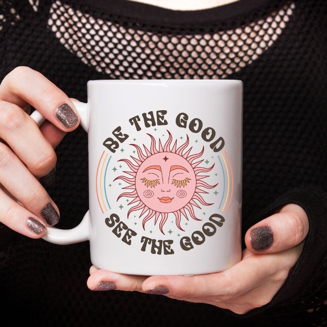 Boho Trendy Motivierend Inspiration Geschenk sie Kaffeetasse (Boho Trendy Sun Face Celestial Be the Good See the Good Inspirational Motivational Coffee Mug Gift)