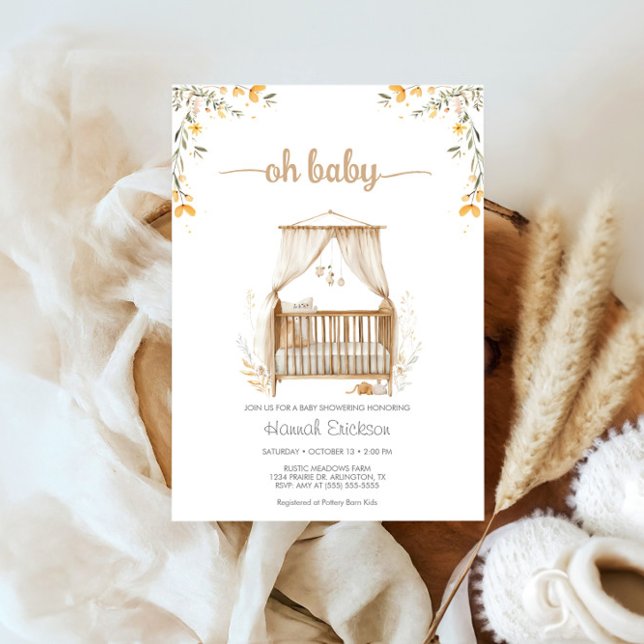 Boho Trendy Neutral Kinderzimmer Crib Baby Dusche Einladung (Von Creator hochgeladen)