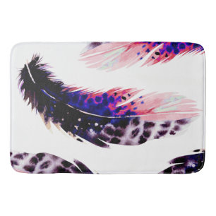 Boho Trendy Pink Watercolor Feathers Badematte