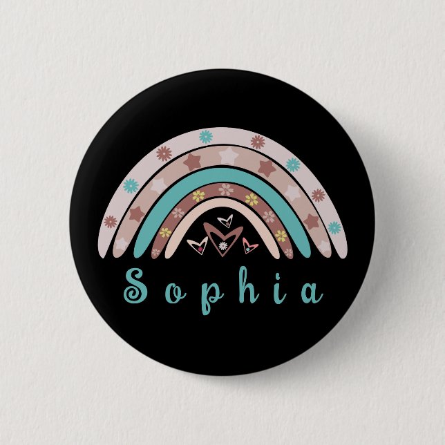 Boho Trendy Rainbow mit Personalisiertem Namen Button (Vorderseite)