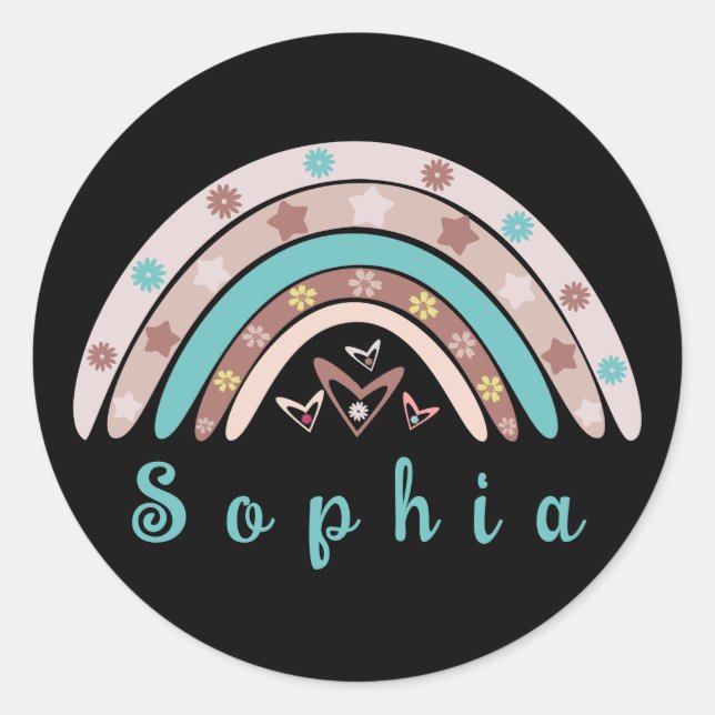 Boho Trendy Rainbow mit Personalisiertem Namen Runder Aufkleber (Vorderseite)