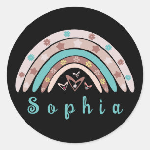 Boho Trendy Rainbow mit Personalisiertem Namen Runder Aufkleber