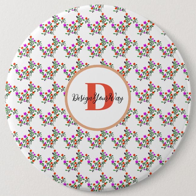 Boho trendy Retro niedliche Vintage Blumenschrift Button (Vorderseite)
