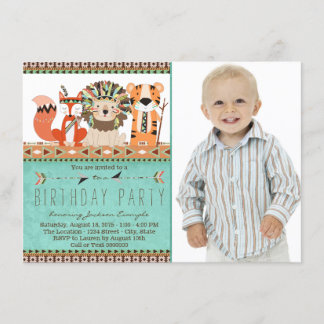 Boho Tribal Animal Birthday Party Einladung