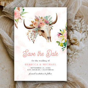 Boho-Tribal-Blumen-Kuh-Schädel-Hochzeit Save The Date