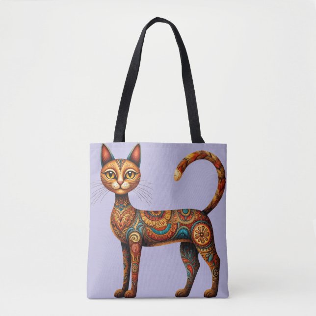 Boho Tribal Cat Cute Folk Art with Flowers (Vorderseite)
