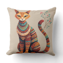 Boho Tribal Cat Illustration Cute Folk Art Design