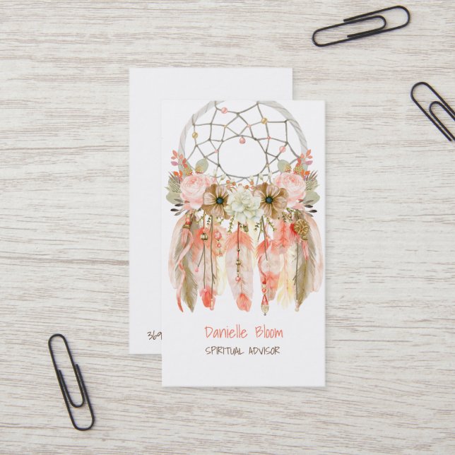 Boho Tribal Dream Catcher Arrows Feathers Blume Visitenkarte (Vorderseite/Rückseite Beispiel)