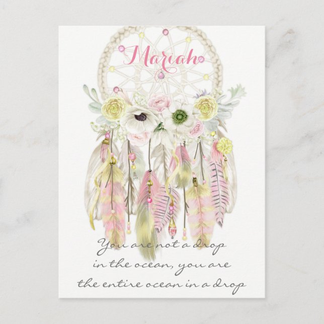 Boho Tribal Dream Catcher Feathers Blume Native Postkarte (Vorderseite)