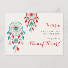 Boho Tribal feather Dreamcatcher Bridesmaid Cards Menükarte