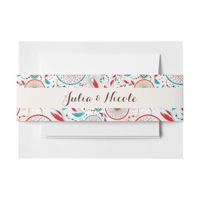 Boho Tribal feather Dreamcatcher Wedding Einladungsbanderole (Vorderseite Beispiel)