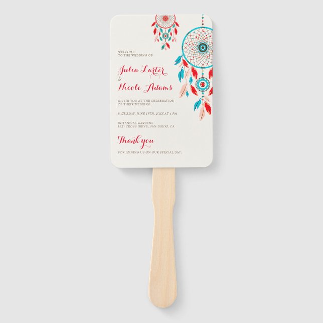Boho Tribal feather Dreamcatcher Wedding Fächer (Vorderseite)