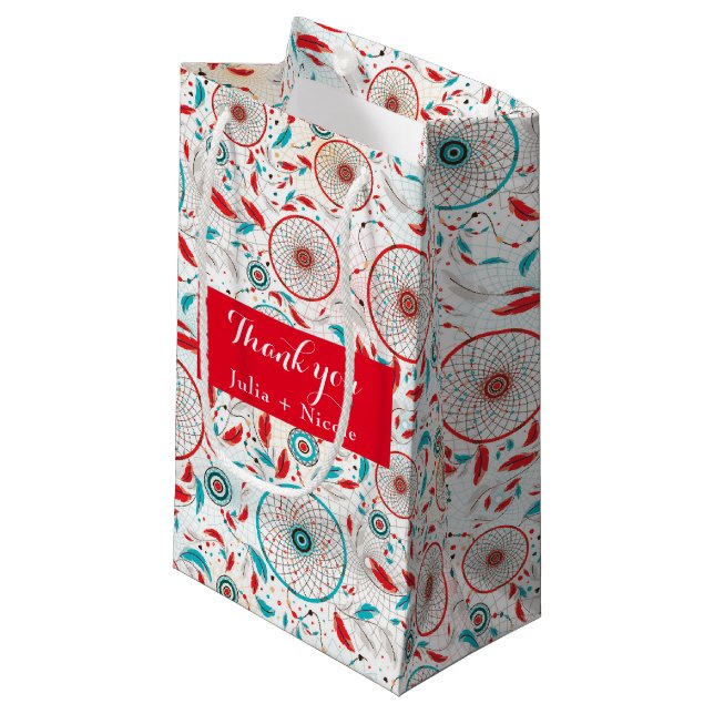 Boho Tribal feather Dreamcatcher Wedding Kleine Geschenktüte (Vorderseite Schrägansicht)