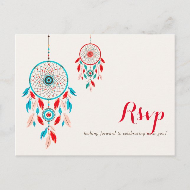 Boho Tribal feather Dreamcatcher Wedding Postkarte (Vorderseite)