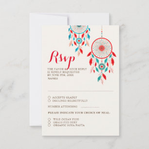 Boho Tribal feather Dreamcatcher Wedding RSVP Card Karte