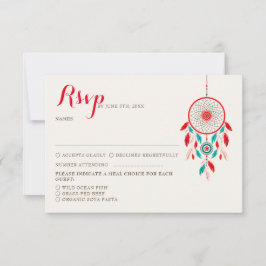 Boho Tribal feather Dreamcatcher Wedding RSVP Karte