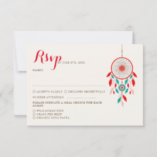 Boho Tribal feather Dreamcatcher Wedding RSVP Karte
