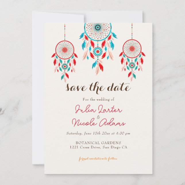 Boho Tribal feather Dreamcatcher Wedding Save The Date (Vorderseite)