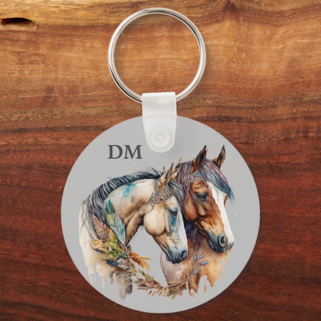 Boho Tribal Feather Pferdes Schlüsselanhänger (Vorderseite)