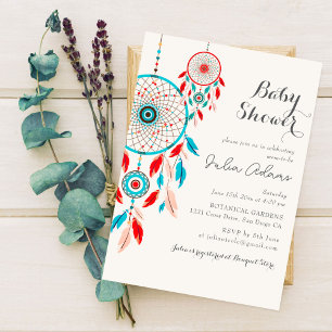 Boho-Tribal-Feather-Traumfänger-Baby-Party Einladung