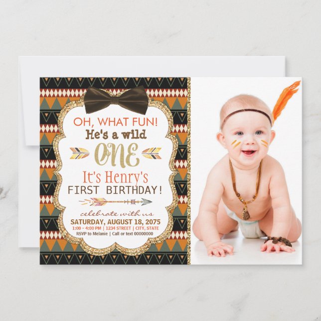 Boho Tribal First Birthday Party Einladung (Vorderseite)