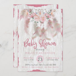 BOHO Tribal Floral Dream Catcher Pink Baby Dusche Einladung