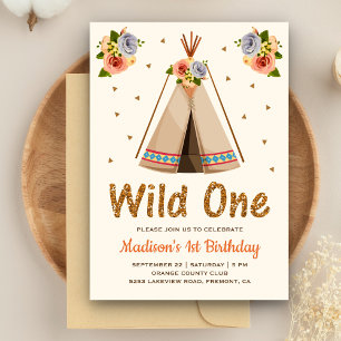 Boho Tribal Floral Teepee Wild One erster Geburtst Einladung